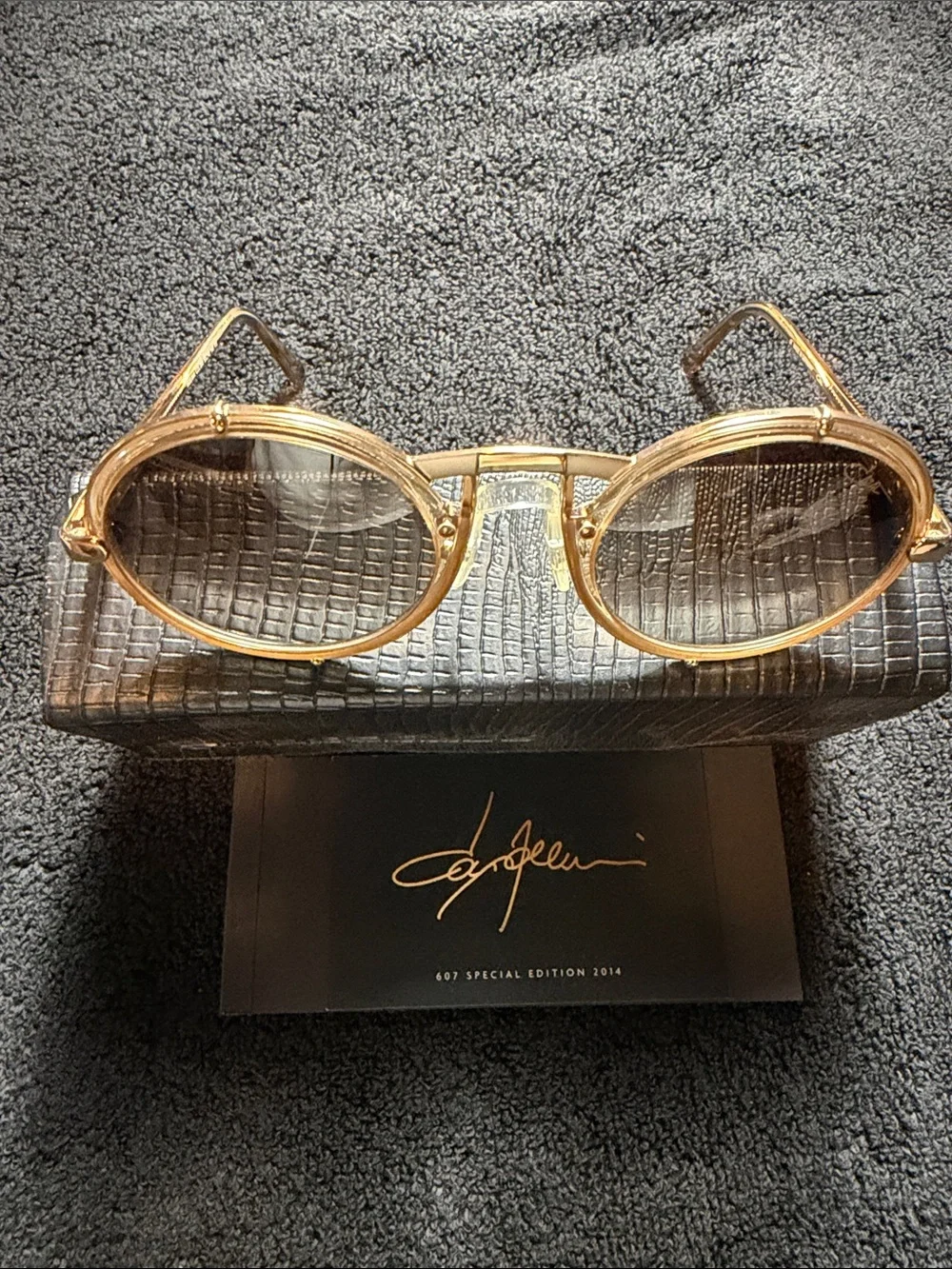 Cazal Gold Round Sunglasses with Dark Lenses